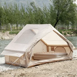 6.3 SQM Glamping Inflatable Air Tent 3 4 Person Waterproof 3000mm 420D Oxford Inflatable Camping Tent with Stove Hole for Resort