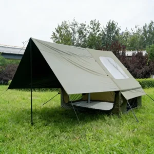 6.3sq.m 300D Oxford Inflatable Tent Tall Wide Doors W Awning & Stove Vent 4-Season Weatherproof Camping Tent