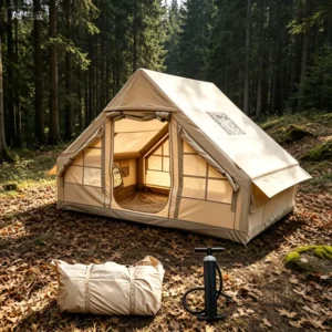 6.3sq.m 420D Oxford Inflatable Tent Dual U Doors Spacious Interior All Season Waterproof Wear Resistant Camping