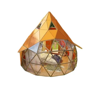 6M Glass Dome House for Glamping Tent With Peach Shape Aluminum Frame and Covered With Tempered Glass and Wooden Panel
