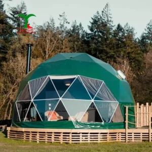 6m Diameter Outdoor Hotel Dome House Glamping Geodesic Dome Tent With Green PVC Roof Cover