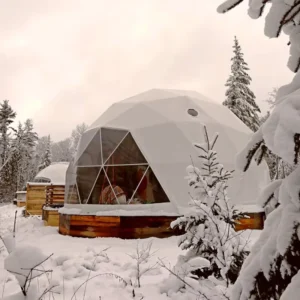 6m Geodesic Dome Tent with Canvas and PVC Fabric Four-Season Waterproof UV and Fire Resistant Outdoor Glamping Shelter