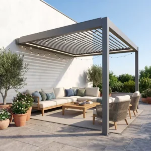 6×3 Aluminum Waterproof Louvered Roof Pergola Frame Kit, Powder-Coated
