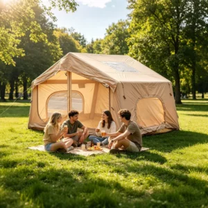 7.5sqm Lightweight Inflatable Ridge Tent with Small Skylight Portable 4 6 Person Air Tent for Glamping