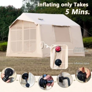 7.8 SQM Four season Outdoor Glamping Inflatable Air Tent Foldable Oxford Canvas Waterproof Easy Setup Triple Layer
