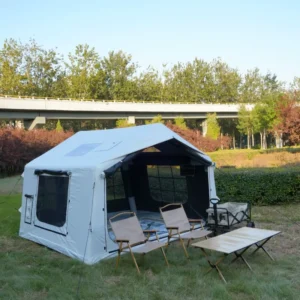 8㎡ 420D Oxford Cloth with Black Coating Inflatable Camping Tent with 1 Chimney Opening and 2 AC Ports for Family Outdoor