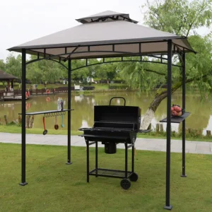 8 x 5 ft Outdoor BBQ Tent with Gazebo Grill and Wrought Iron Barbecue Canopy