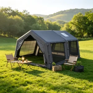 8+9㎡ 4-Season Inflatable Camping Tent Thickened TC Cotton Fabric Portable Spacious Interior with Extra Rain Fly