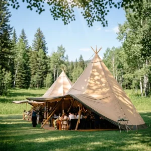 8m & 10m Tourle Tipi Safari Tent Canvas Pyramid Picnic Large Party Tent Suitable for Weddings or Glamping