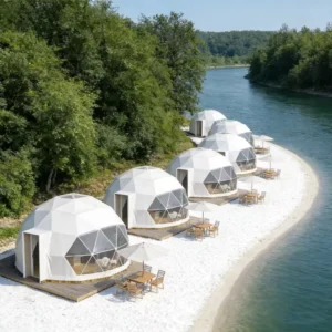8m Luxury Steel Frame Geodesic Igloo House Glamping Outdoor Events Dome Tent Hotel With Stove