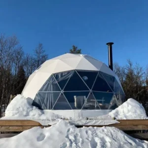 8m Luxury Steel Frame Geodesic Igloo House Glamping Pod Dome Tent Hotel with Stove
