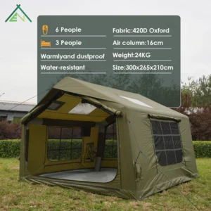 8sqm Green Inflatable Four-Season Camping Tent Waterproof Portable Family Outdoor Glamping Tent One Bedroom Living