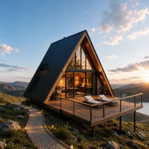 A Frame Two Story Triangular Chalet With A Charming Balcony Luxury Villa Double Layer With Terraces For Prefab Triangle House