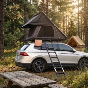 Aerodynamic Car Rooftop Tent with 4×4 Shelter Canopy and LED Light Strip for SUV and Truck Camping