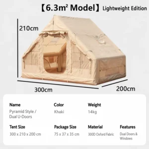 Air Column Inflatable Tent Waterproof Oxford 420D Glamping Cabin 6.3m2 Family Tent