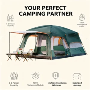 All Season Double Layer Oxford Fabric Roof Tent Portable Outdoor Glamping Two Bedrooms Living Room Waterproof Family