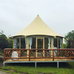 All Terrain Glamping Tent with Glass Wall Steel Frame Lodge Tents for Premium Campgrounds Luxury Mountain Tent Hotel