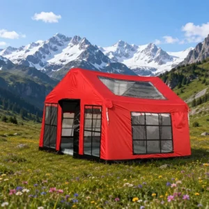 All Weather 9.5sqm Red Inflatable Cabin 3×3.15m Knife Scraping PVC Bottom Relief Emergency Shelter Medical Tent