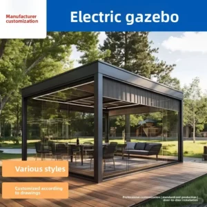 Aluminum Alloy Electric Gazebo Pergola Waterproof Outdoor Modern Courtyard Villa Garden Pavilion Sun Room