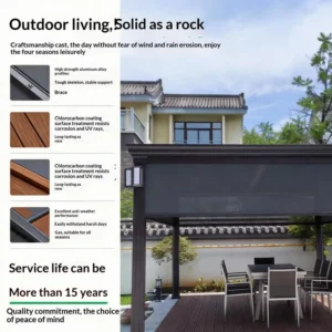 Aluminum Alloy Louvered Gazebo Motorized Canopy Height Adjustable Curtain Eco-Friendly Rain Sensor