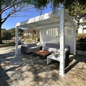 Aluminum Alloy Pavilion Courtyard Villa Garden Outdoor Pergola Intelligent Electric Flip Louver Bioclimatic UV Protection