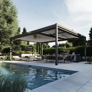 Aluminum Alloy Pergola Kit with Retractable Roof Electric Windproof Rainproof Snowproof for Courtyard Pavilion
