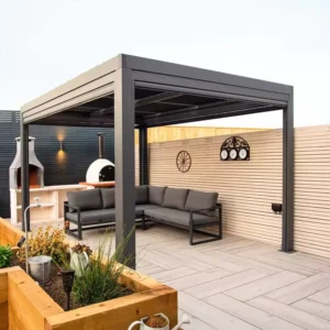 Aluminum Bioclimatic Louvered Gazebo Electric Adjustable Pergola Outdoor Yard Terrace Canopy Pavilion