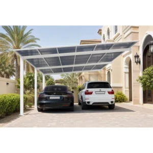 Aluminum Carport Double Layer UV Sun Shade Canopy Multi-Vehicle Parking Capacity for Villa Driveway Sun Shade