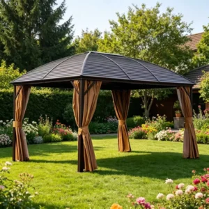 Aluminum Garden Gazebo with Galvanized Roof Patio Sun Shelter Four Post Outdoor Pavilion for Home Villa