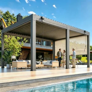 Aluminum Gazebo Bioclimatic Pergola Outdoor Waterproof Motorized Louvered Roof Sun Shade Pavilion Canopy Garden Villa