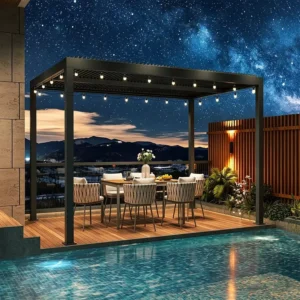 Aluminum Glass Pergola Louvered Roof Waterproof Sun Shade Terrace Gazebo Outdoor Garden Pavilion Canopy