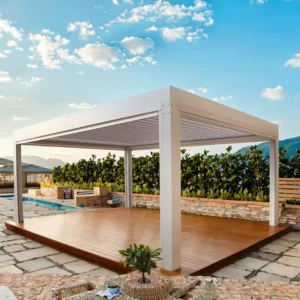 Aluminum LED Motorized Louver Bioclimatic Eco-Friendly Pergola Outdoor Garden Gazebo Waterproof Customizable Size & Color