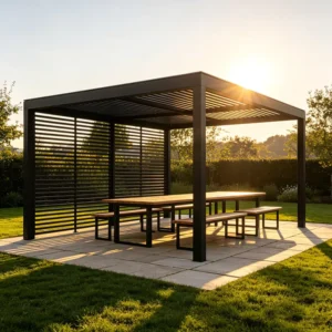 Aluminum Louvered Pergola Motorized Waterproof Bioclimatic Outdoor Garden Gazebo Pavilion Sun Shade Roof
