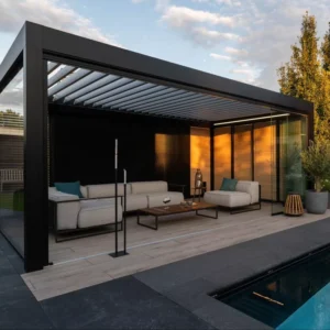 Aluminum Motorized Bioclimatic Louvered Outdoor Pergola with Canopy Roof for Garden