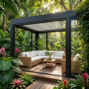 Aluminum Outdoor Bioclimatic Pergola Motorized Louvered Gazebo Waterproof Patio Cover Retractable Roof
