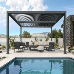 Aluminum Outdoor Canopy Louvered Pergola Adjustable Roof Waterproof Sun Shade Gazebo Garden Vehicle Carport