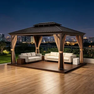 Aluminum Outdoor Gazebo Permanent Patio Canopy with Fully Enclosed Privacy Curtains