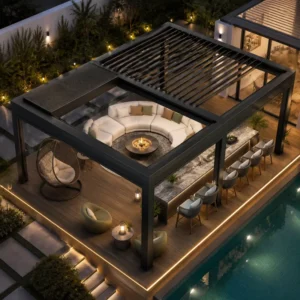 Aluminum Pergola Custom Size Heavy Duty Frame Retractable Waterproof Roof Outdoor Kitchen Restaurant