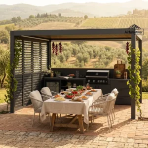 Aluminum Pergola Kits Outdoor Louvered Roof Gazebo Pavilion Waterproof Weather-Resistant Garden Canopy