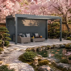 Aluminum Pergola with Motorized Retractable Roof and Skylight System for Outdoor Living
