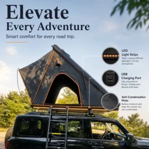 Aluminum Pickup Truck Camper Hard Shell Rooftop Tent with Canopy Big Storage and Sleeping Space for Ford Tacoma Jeep