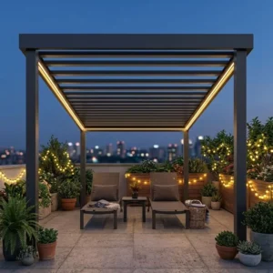 Anti-Rust Powder Coated Aluminum Alloy Outdoor Gazebo Pergola with Retractable Canopy for Residential Garden Patio Courtyard