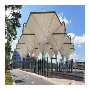 Architectural Tensile Membrane Steel Structure Sunshade Roof Parking Tent Waterproof UV Resistant PVC PTFE Welding Cutting