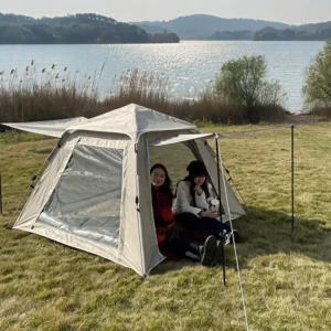 Automatic Instant Pop-Up Camping Tent with Front Awning Large Space Mesh Window Windproof Outdoor Family Tent