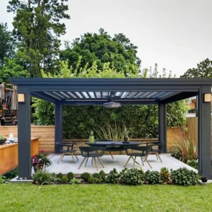 Automatic Patio Roof Outdoor Waterproof Aluminum Louver Gazebo Pergola with LED Light and Zip Screen