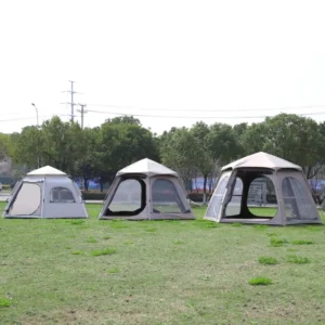 Automatic Pop-Up Hexagonal Cabin Camping Tent with 2 Doors, 4 Windows, Waterproof Sun Protection