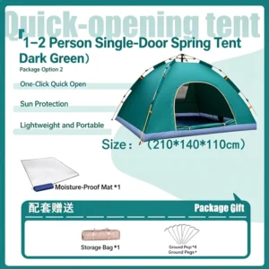 Automatic Quick-Open 2-Person Four-Season Camping Tent with Oxford Polyester Fabric, Waterproof One-Bedroom Design