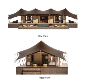 BOTEEN 22.5x9m Khaki PVDF Waterproof 3 Bedrooms Living Room Oxford Fabric Wind Resistance Level 8 10 Luxury Safari Glamping Tent