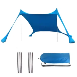 Beach Canopy Tent with 4 Aluminum Poles Windproof Sun Shade Shelter UPF50+ Portable Family Camping Tents