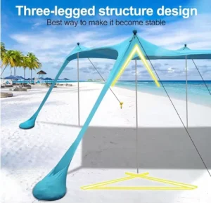 Beach Canopy UPF50+ with Sandbags Outdoor Shade 11×11 FT 4 or 6 Poles Optional for Camping Fishing Backyard Picnics